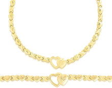 Load image into Gallery viewer, Floreo 925 Sterling Silver Stampato XOXO Hugs and Kisses with Open Heart Pendant Bracelet and Necklace Set