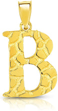 Load image into Gallery viewer, 10k Yellow Gold Nugget Style Block Personalized Initial Alphabet Pendant with Optional 18" Necklace