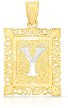 Load image into Gallery viewer, 10k Yellow and White Gold A-Z Initial Square (21 x 12 mm) Pendant with Optional Necklace, Small