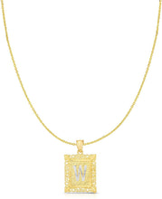 Load image into Gallery viewer, 10k Yellow and White Gold A-Z Initial Square (21 x 12 mm) Pendant with Optional Necklace, Small