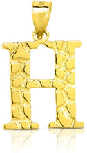 Load image into Gallery viewer, 10k Yellow Gold Nugget Style Block Personalized Initial Alphabet Pendant with Optional 18" Necklace
