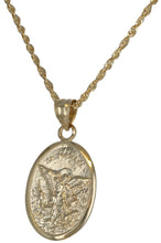 Load image into Gallery viewer, 10k Yellow Gold Religious Saint Michael &quot;Pray for Us&quot; Round Pendant Necklace
