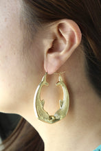 Load image into Gallery viewer, 10k Yellow Gold Friendship Love Hoop Earrings with Kissing Dolphin Design