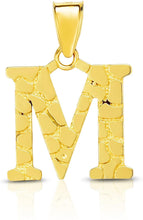 Load image into Gallery viewer, 10k Yellow Gold Nugget Style Block Personalized Initial Alphabet Pendant with Optional 18&quot; Necklace
