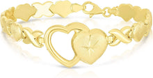 Load image into Gallery viewer, Floreo 925 Sterling Silver Stampato XOXO Hugs and Kisses with Open Heart Pendant Bracelet and Necklace Set