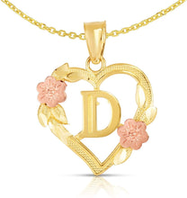 Load image into Gallery viewer, 10k Yellow and Rose Gold A-Z Initial Heart Pendant with Optional Necklace
