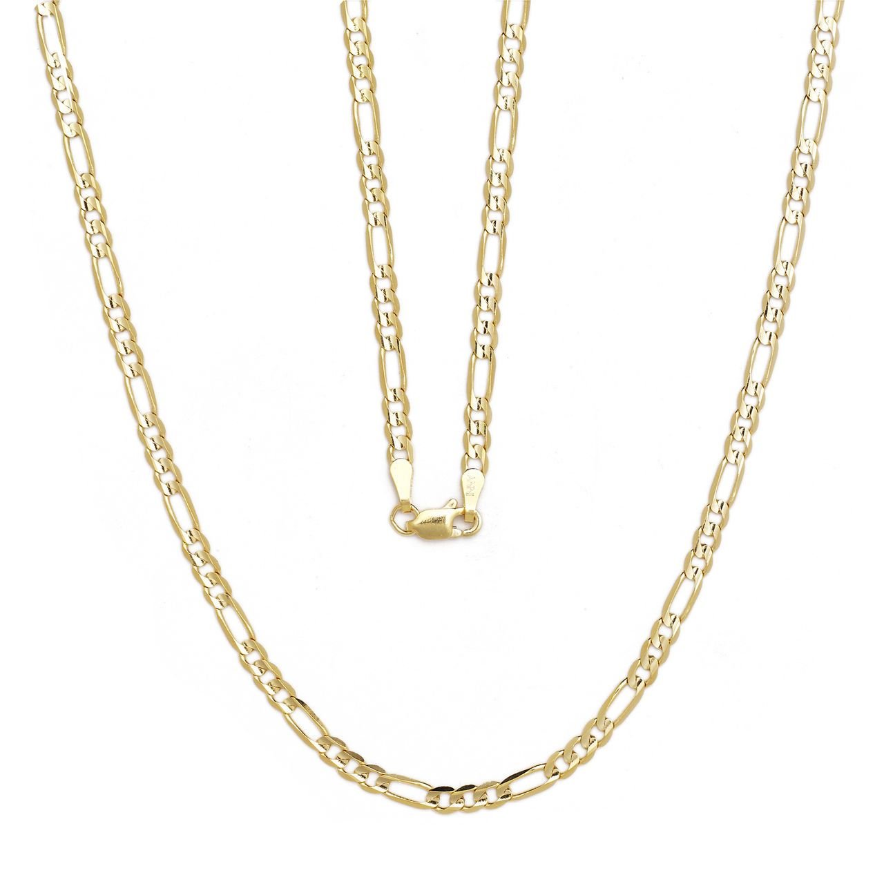 10k Yellow Gold Solid Italian Figaro Link Chain Necklace for Women and Men(4mm)