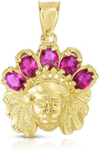 Load image into Gallery viewer, 10k Yellow Gold Variation of Color Stone Native American Indian Tribal Chief Head Pendant, (0.75" x 0.65")