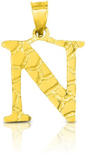Load image into Gallery viewer, 10k Yellow Gold Nugget Style Block Personalized Initial Alphabet Pendant with Optional 18" Necklace