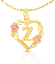 Load image into Gallery viewer, 10k Yellow and Rose Gold A-Z Initial Heart Pendant with Optional Necklace