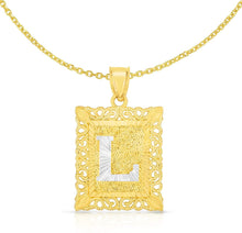 Load image into Gallery viewer, 10k Yellow and White Gold A-Z Initial Square (26 x 18.7 mm) Pendant with Optional Necklace, Large
