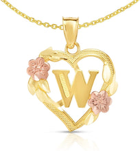 Load image into Gallery viewer, 10k Yellow and Rose Gold A-Z Initial Heart Pendant with Optional Necklace