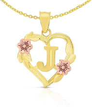 Load image into Gallery viewer, 10k Yellow and Rose Gold A-Z Initial Heart Pendant with Optional Necklace