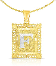 Load image into Gallery viewer, 10k Yellow and White Gold A-Z Initial Square (21 x 12 mm) Pendant with Optional Necklace, Small