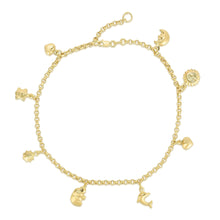 Load image into Gallery viewer, 10k Fine Gold Nature Elements Anklet, Extendable 9 - 10 inch