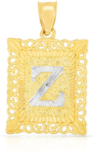 Load image into Gallery viewer, 10k Yellow and White Gold A-Z Initial Square (26 x 18.7 mm) Pendant with Optional Necklace, Large