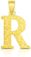 Load image into Gallery viewer, 10k Yellow Gold Nugget Style Block Personalized Initial Alphabet Pendant with Optional 18" Necklace