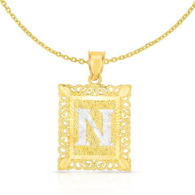 Load image into Gallery viewer, 10k Yellow and White Gold A-Z Initial Square (21 x 12 mm) Pendant with Optional Necklace, Small