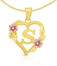 Load image into Gallery viewer, 10k Yellow and Rose Gold A-Z Initial Heart Pendant with Optional Necklace