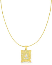Load image into Gallery viewer, 10k Yellow and White Gold A-Z Initial Square (21 x 12 mm) Pendant with Optional Necklace, Small