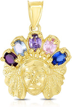 Load image into Gallery viewer, 10k Yellow Gold Variation of Color Stone Native American Indian Tribal Chief Head Pendant, (0.75" x 0.65")