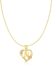 Load image into Gallery viewer, 10k Yellow and Rose Gold A-Z Initial Heart Pendant with Optional Necklace