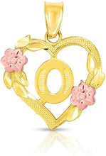 Load image into Gallery viewer, 10k Yellow and Rose Gold A-Z Initial Heart Pendant with Optional Necklace