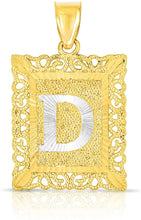 Load image into Gallery viewer, 10k Yellow and White Gold A-Z Initial Square (21 x 12 mm) Pendant with Optional Necklace, Small