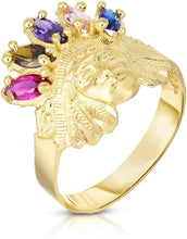 Load image into Gallery viewer, 10k Yellow Gold 16mm Indian Tribal Chief Head CZ Ring All Ring Sizes
