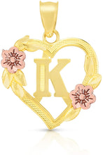 Load image into Gallery viewer, 10k Yellow and Rose Gold A-Z Initial Heart Pendant with Optional Necklace