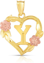 Load image into Gallery viewer, 10k Yellow and Rose Gold A-Z Initial Heart Pendant with Optional Necklace