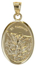 Load image into Gallery viewer, 10k Yellow Gold Religious Saint Michael &quot;Pray for Us&quot; Round Pendant Necklace
