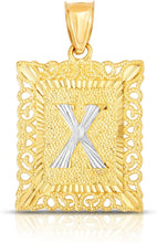 Load image into Gallery viewer, 10k Yellow and White Gold A-Z Initial Square (21 x 12 mm) Pendant with Optional Necklace, Small