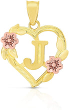 Load image into Gallery viewer, 10k Yellow and Rose Gold A-Z Initial Heart Pendant with Optional Necklace