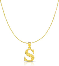 Load image into Gallery viewer, 10k Yellow Gold Nugget Style Block Personalized Initial Alphabet Pendant with Optional 18" Necklace
