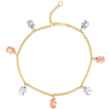 Load image into Gallery viewer, 10k Fine Gold Elephant Animal Charm Anklet, Extendable 9 - 10 inch