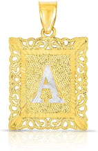Load image into Gallery viewer, 10k Yellow and White Gold A-Z Initial Square (21 x 12 mm) Pendant with Optional Necklace, Small