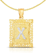 Load image into Gallery viewer, 10k Yellow and White Gold A-Z Initial Square (21 x 12 mm) Pendant with Optional Necklace, Small