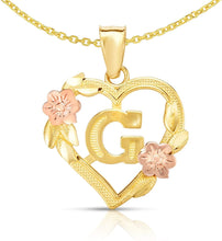 Load image into Gallery viewer, 10k Yellow and Rose Gold A-Z Initial Heart Pendant with Optional Necklace