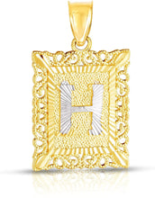 Load image into Gallery viewer, 10k Yellow and White Gold A-Z Initial Square (26 x 18.7 mm) Pendant with Optional Necklace, Large