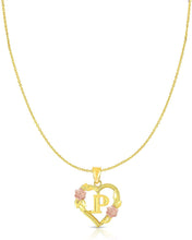 Load image into Gallery viewer, 10k Yellow and Rose Gold A-Z Initial Heart Pendant with Optional Necklace