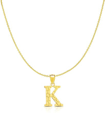 Load image into Gallery viewer, 10k Yellow Gold Nugget Style Block Personalized Initial Alphabet Pendant with Optional 18" Necklace