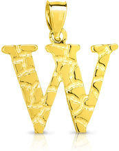 Load image into Gallery viewer, 10k Yellow Gold Nugget Style Block Personalized Initial Alphabet Pendant with Optional 18" Necklace