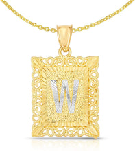 Load image into Gallery viewer, 10k Yellow and White Gold A-Z Initial Square (21 x 12 mm) Pendant with Optional Necklace, Small