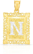 Load image into Gallery viewer, 10k Yellow and White Gold A-Z Initial Square (21 x 12 mm) Pendant with Optional Necklace, Small