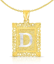 Load image into Gallery viewer, 10k Yellow and White Gold A-Z Initial Square (21 x 12 mm) Pendant with Optional Necklace, Small