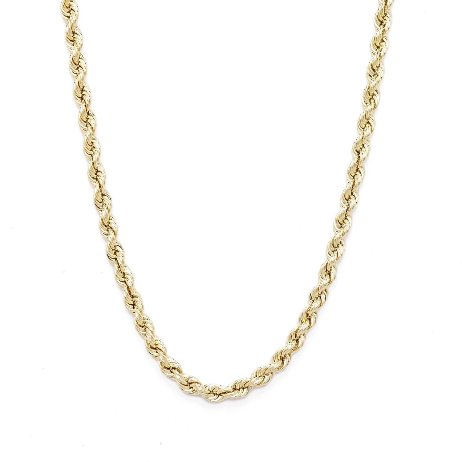 10k Yellow Gold Hollow Rope Chain Necklace with Lobster Claw Clasp, 5mm