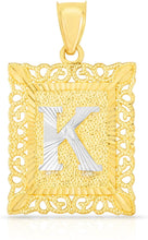Load image into Gallery viewer, 10k Yellow and White Gold A-Z Initial Square (26 x 18.7 mm) Pendant with Optional Necklace, Large