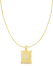 Load image into Gallery viewer, 10k Yellow and White Gold A-Z Initial Square (26 x 18.7 mm) Pendant with Optional Necklace, Large