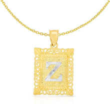 Load image into Gallery viewer, 10k Yellow and White Gold A-Z Initial Square (21 x 12 mm) Pendant with Optional Necklace, Small